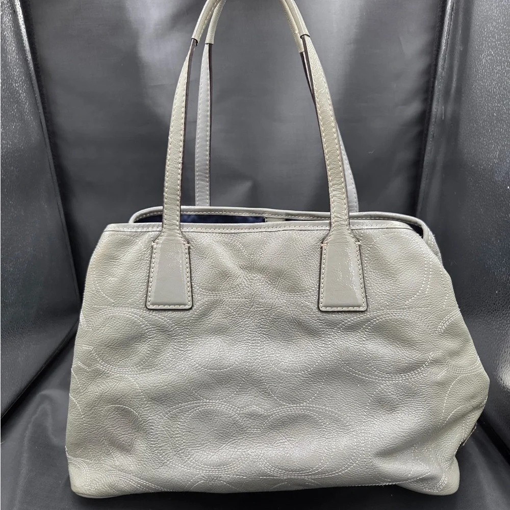 Coach Signature Gray Leather Kisslock Tote Bag